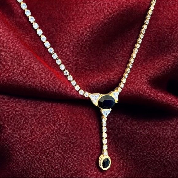 MONET | Gold-Plated Onyx & Crystal Necklace - Picture 8 of 14